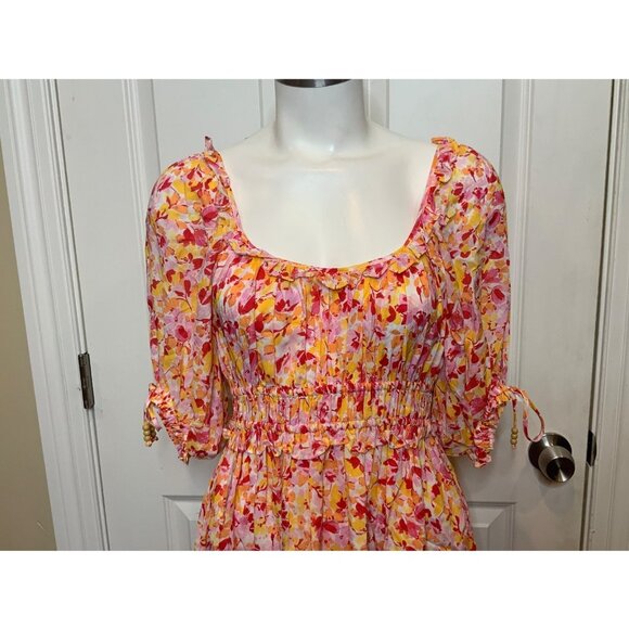 Hale Bob Pink, Orange & Yellow Floral Fit & Flare Dress, NWT! Size XS - Picture 2 of 10